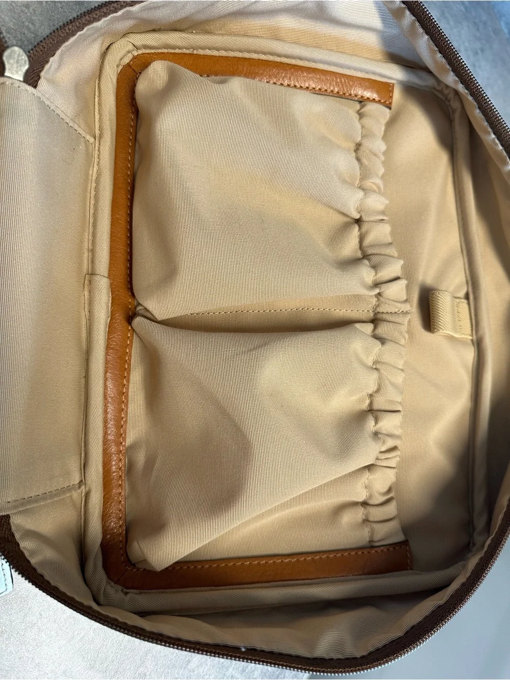 Coach Brown Signature Canvas Travel Make Up Cosmetic Case with Cream Trim